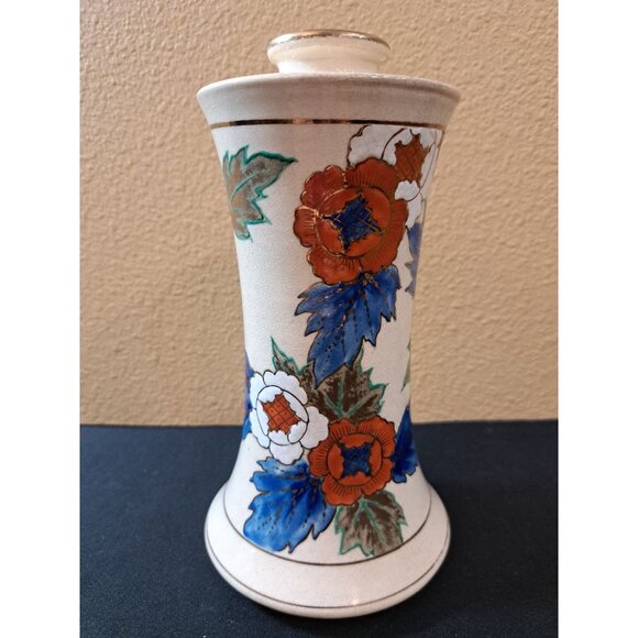 Vintage pair of Japanese Floral Ceramic Vase Off White With Gold Trim - Picture 3 of 8